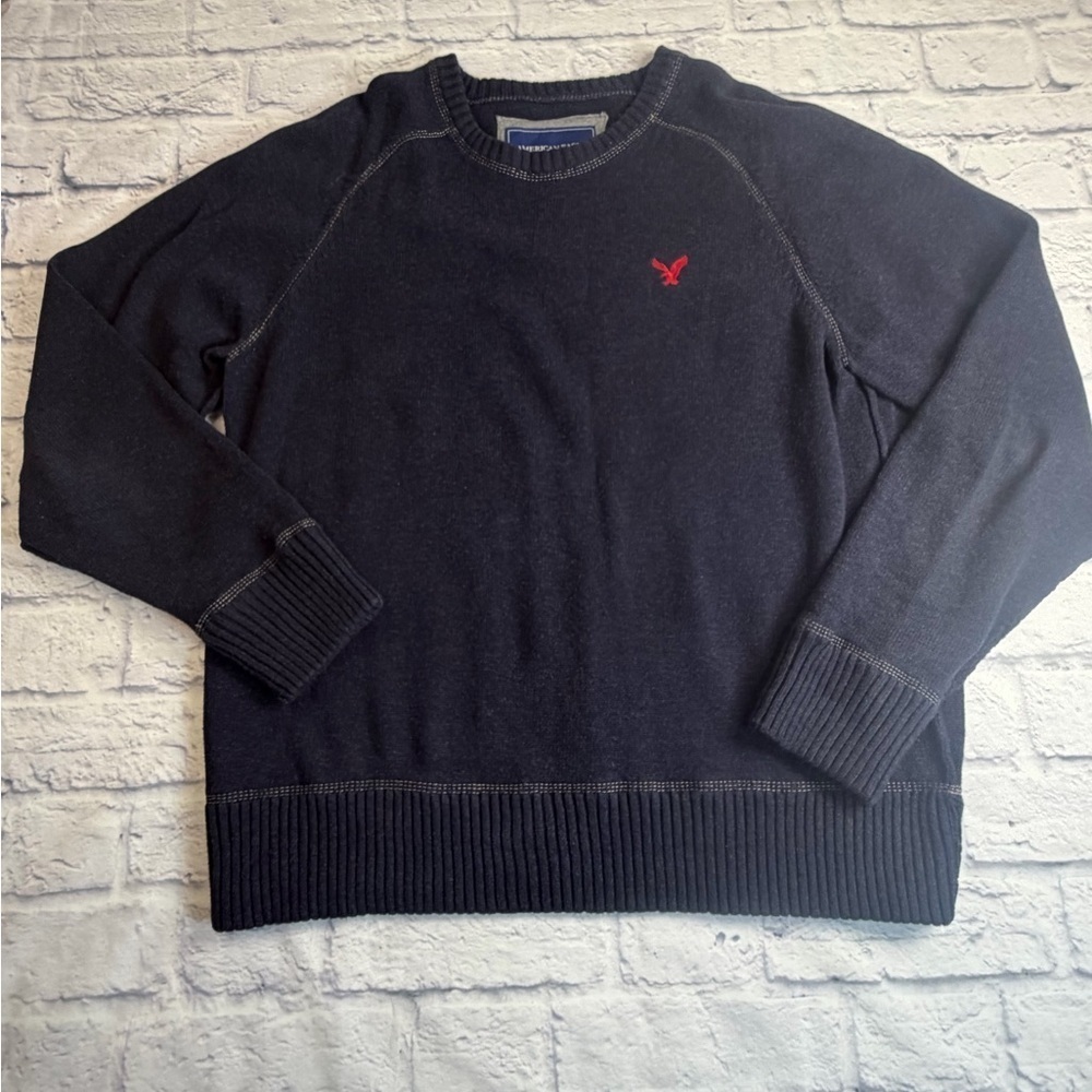 American Eagle Outfitters Navy Crewneck Sweater with Red Emblem. 100% Cotton. XL